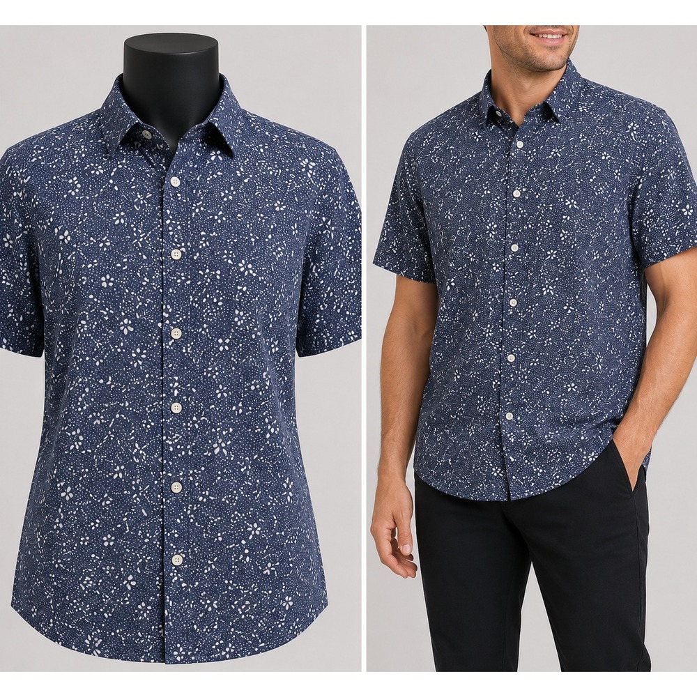 UNTUCKit Joaquin Shirt Mens XL Navy Blue Floral Wave Print Short Sleeve Relaxed